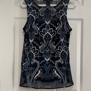 White House Black Market Black and Blue Paisley Blouse